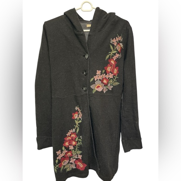 Caite Anthropologie Floral Embroidered Black Three Button Coat - Picture 1 of 12